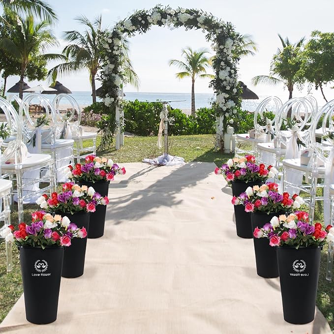 20 Inch Plastic Flower Buckets for Cut Flowers, 4 Pack Tall Flower Buckets with Cutout Handle for Home Wedding Decoration, Black