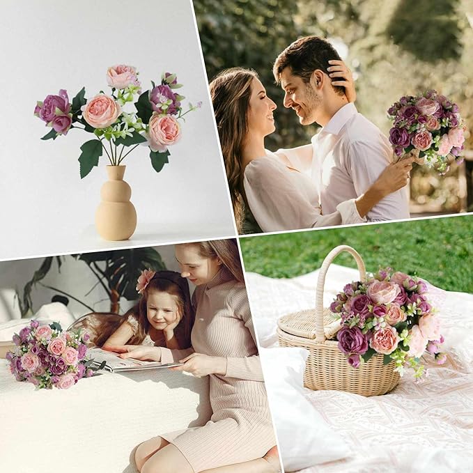 8 Bundles Peonies Artificial Flowers Silk Peonies Faux Flowers Fake Peonies Artificial Flowers Peonies Bouquet for Table Centerpieces Decoration Wedding Decor Home Party Decor (Pink and Violet Red)