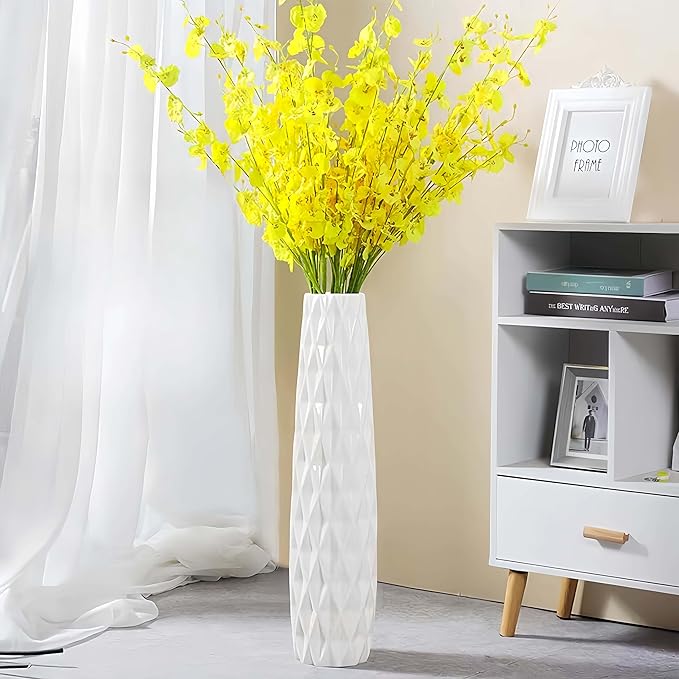 White Ceramic Floor Vase, GDSZJLJ 24" Tall Decorative Large Flower Vases for Living Room, Table Centerpieces, Modern Home Décor, Shelf, Dried Flower, Pampas Grass