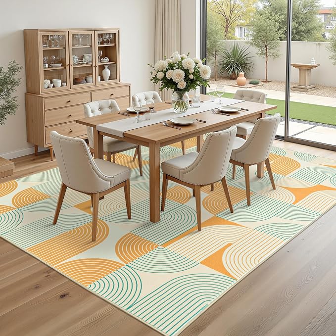Area Rugs for Living Room 6x9, Washable Modern Abstract Rug for Bedroom, Soft Non-Slip Indoor Floor Carpet for Dining Room Nursery Office Home, Orange