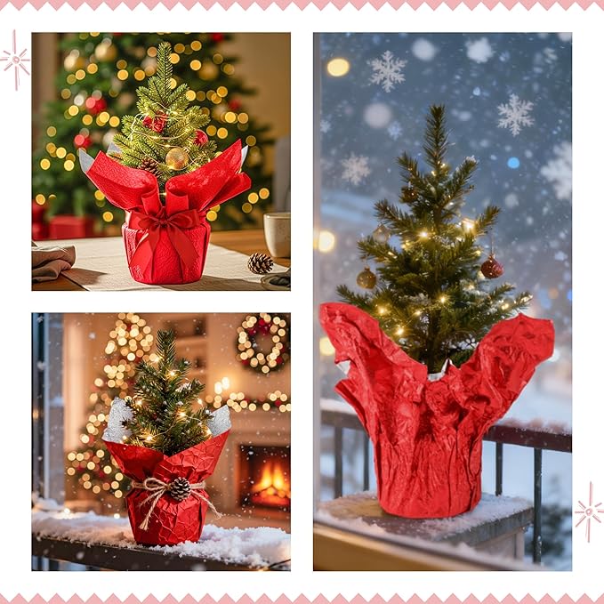 10 PCS Foil Wrap for Potted Plant, 19.7×19.7 inches Red Floral Foil Plant Pot Covers, Matte Texture Wrapping Paper for Christmas Plant Pot, Foil Wrapping Paper for DIY Christmas Flower Pot (Red)
