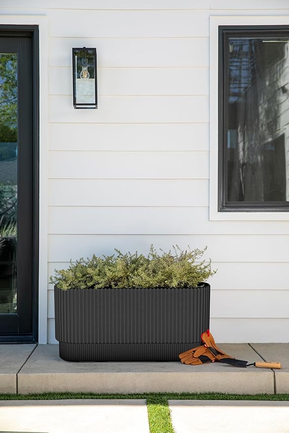 Veradek Demi Series Long Planter for Porch, Patio, Backyard | Durable Plastic-Stone Composite Material | Modern Décor for Shrubs, Flowers