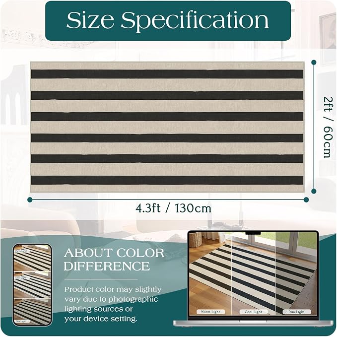 Front Door Mat Indoor Entrance - 2x4.3 Ft Black and White Washable Doormat Outdoor Entrance Porch Rug Non-Skid Runner Rug for Kitchen Hallway Bedroom Laundry Room Porch Decor