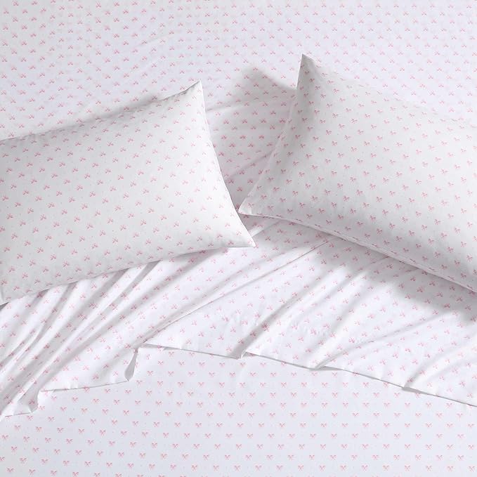 Laura Ashley Kids - Twin Sheet Set, Soft & Wrinkle-Resistant Toddler Bedding Set, Deep Pockets, Girl Bed Sheets with Matching Fitted Sheet & Pillowcase (Lovely Bows Pink)