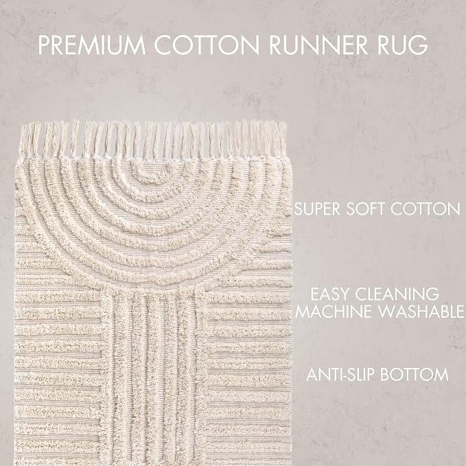 KIBAGA Beautiful Boho Rug with Tassels for Your Bathroom - Soft 2 x 3 ft. Cotton Rug Fits Perfectly Into Your Bath - Washable, Non-Slip Mat Ideal to Enhance Any Modern Home Decor, 24 x 36 inch