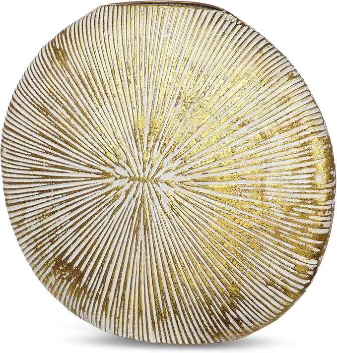 Gold Metal Vase for Home Decor – 13" x 11.8" Modern Decorative Vase for Pampas Grass, Artificial Flowers & Dried Bouquets – Elegant Textured Flower Vase for Living Room, Bedroom & Office