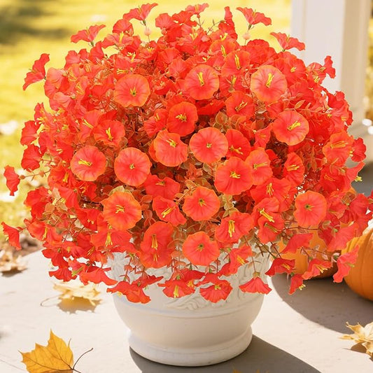 12 Bundles UV Resistant Fake Mums Silk Flowers Faux Mums, Fall Flowers Artificial for Decoration,Artificial Morning Glory for Thanksgiving Fall Decor Halloween Window Box Porch Outdoor Garden