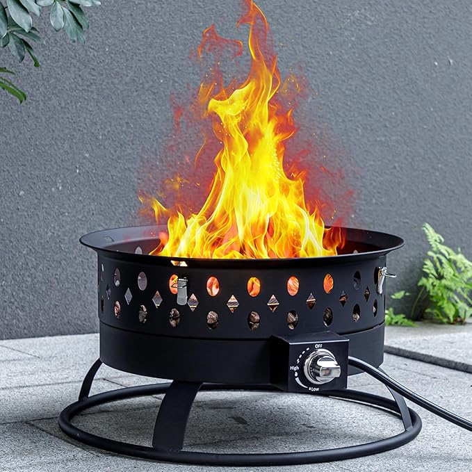 Verdeluxe 22 Inch Portable Propane Fire Pit,Gas Fire Pit for Outside with Lid & Handle, Smokeless Gas Firepit Bowl with Lava Rocks,Outdoor Propane Firepits for Camping,Patio,Yard,Bonfire.(Black)