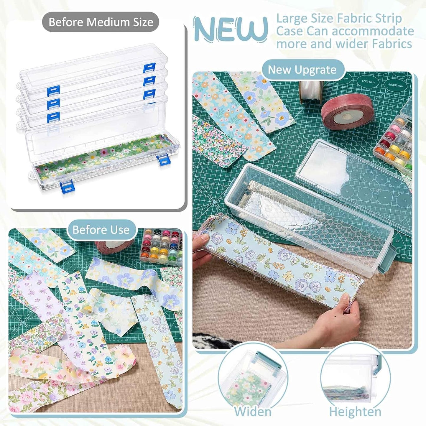 Tioncy Fabric Strip Case - 4 Pcs Jelly Cotton Patchwork Roll Storage Organizer | Blue, 13 x 4 x 3 in