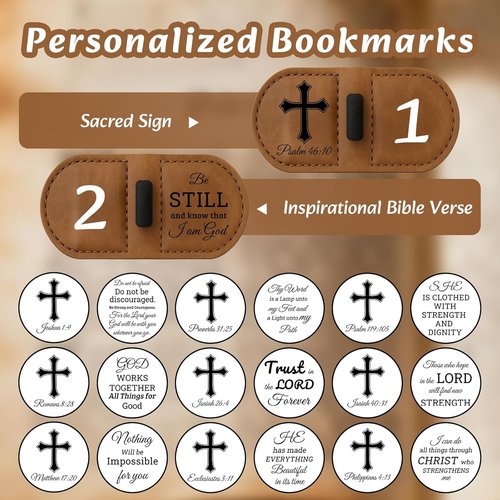 Bygone Mark Personalized Leather Bookmark with Pen Holder - Inspirational Bible Verse Design (Brown, Psalm 119:105)