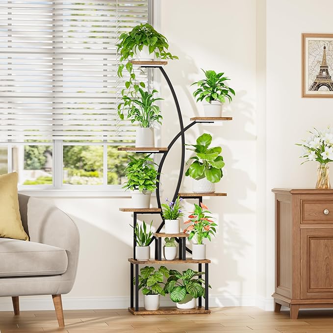 JUSTOGO Plant Stand Indoor with Grow Lights, 8 Tiered Tall Plant Shelf for Indoor Plants Multiple, 65" Large Corner Plant Stands, Metal Flower Holder Display Plant Rack for Living Room, Home, Patio
