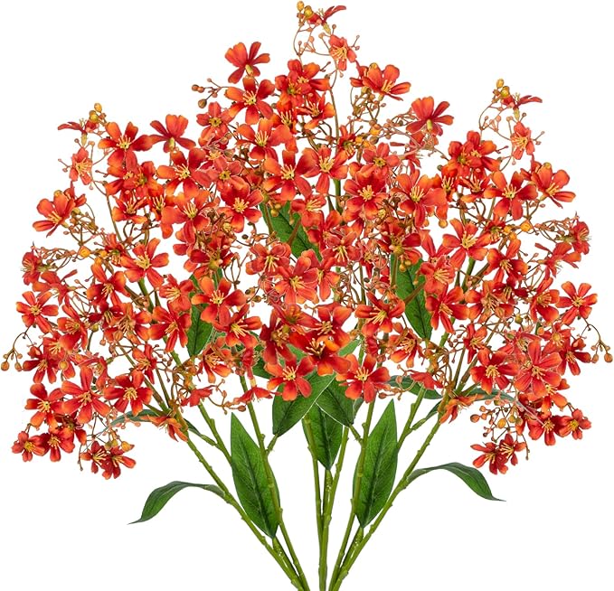 Hollyone Artificial Daphne Flowers with Long Stem 3Pcs Faux Fall Autumn Orange Flowers 28.3” Fake Silk Flowers Piacks Bouquet for Floral Arrangement Wedding Party Centerpiece Table Home Decor