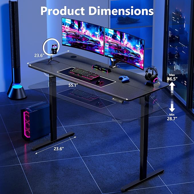 Electric Standing Desk 55 x 24 Inches, Height Adjustable Sit Stand Home Office Computer Desk with Memory Presets,Carbon Fiber Black