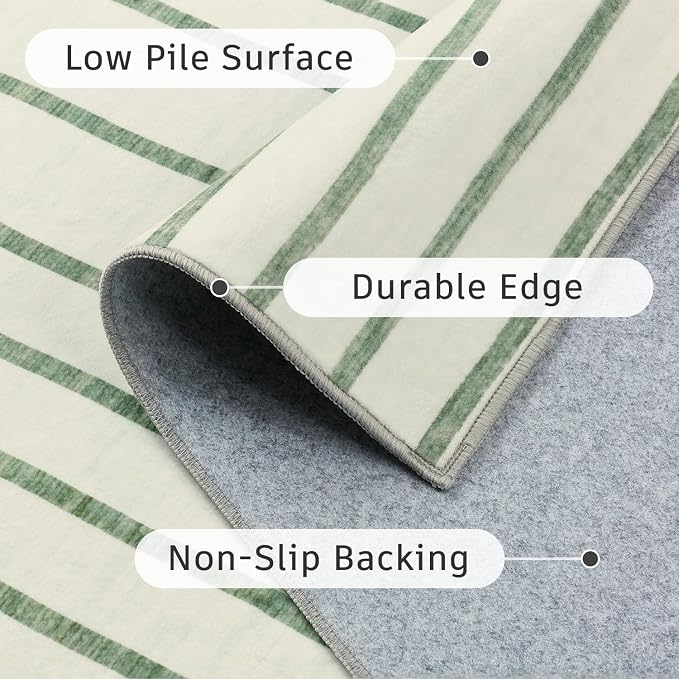 DCX Abstract Machine Washable 8x10 Rug, Sage Green Modern Accent Rug for Living Room, Soft Low Pile Non Slip Carpet, Kid & Pet Friendly Stain Resistant Rug for Bedroom Dining Room Office