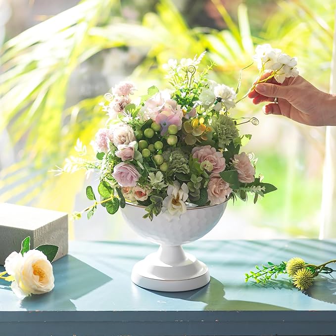 Sziqiqi Urn Vase White Centrepiece: 5.5n Small Bulk Wedding Vases for Table Set of 10 - Vintage Flower Vase for Artificial Flower Arrangement - Metal Unique Honeycomb Vases for Birthday Party