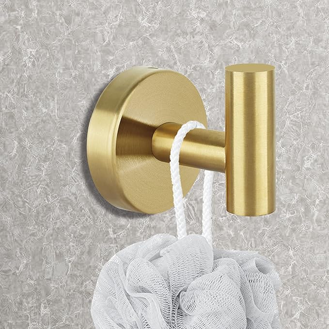 16pcs Gold BathTowel Hooks Robe Coat Bathroom Wall Hook Stainless Steel Heavy Duty Door Hanger Towel Robe Clothes Cabinet Closet Sponges for Bathroom Bedroom Kitchen Hotel Pool