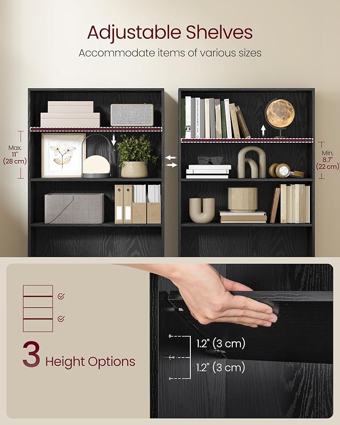 VASAGLE Custos Collection - Bookshelf, 4-Tier Bookcase, Book Shelf, Open Storage Shelf, 9.4 x 31.5 x 42.5 Inches, for Living Room, Home Office, Dining Room, Ebony Black ULBC174B01