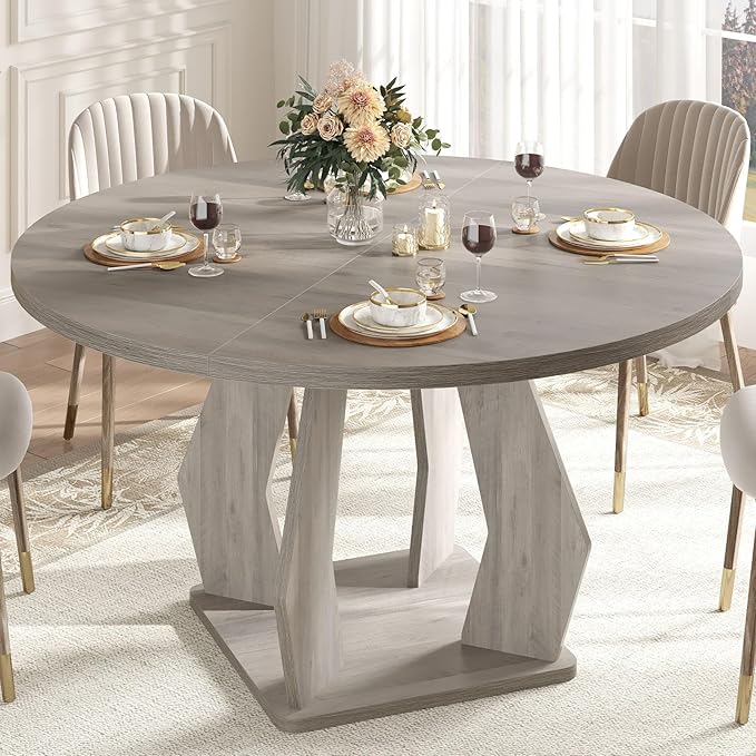 IBF Round Dining Table,Farmhouse Pedestal Dining Tables for 4 to 6,Grey Dining Table for Kitchen and Living Room,47 Inch Dinner Tables for Office,Apartment,Dining Room