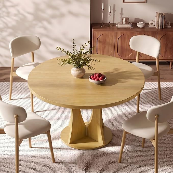 Einhomn 47.2-inch Round Dining Table, Kitchen Table for 4-6, Farmhouse Circle Dining Room Table, Space Saving Wood Kitchen & Dining Room Furniture, Oak