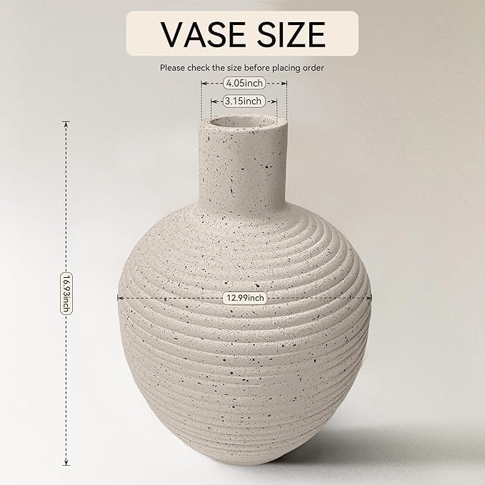 Oakrain Large Flower Vase with Groove Texture, 17" Tall Floor Vase, Narrow-Mouth Handcrafted Decorative Centerpiece for Modern Home Decor