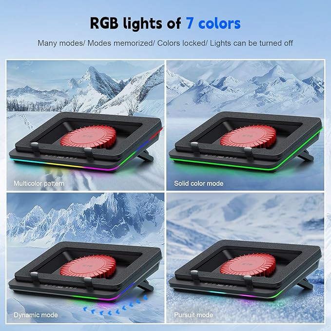 IETS GT600 RGB Laptop Cooling Pad Equipped with Gigantic Turbo-Fan（5.5inch Diameter）,Sealed Foam for Rapid Cooling Gaming Laptop,14.1-19.3 inch Laptop Cooler with 3-Port USB Hub,Dust Filter