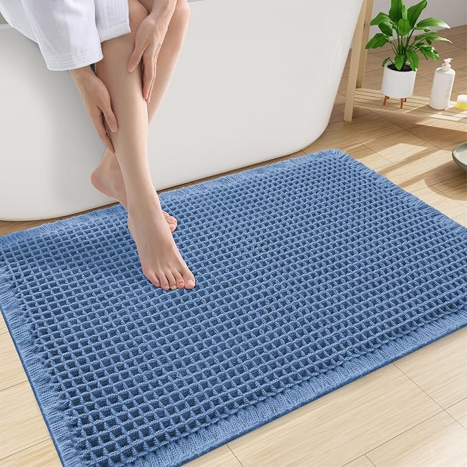 Smiry Waffle Bath Mat 30x20, Extra Soft Absorbent Bathroom Rugs, Non Slip Machine Washable Quick Dry Bath Rugs for Bathroom Floor, Tub, Shower, Home Decor Accessories, Blue