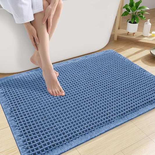 Smiry Waffle Bath Mat 30x20, Extra Soft Absorbent Bathroom Rugs, Non Slip Machine Washable Quick Dry Bath Rugs for Bathroom Floor, Tub, Shower, Home Decor Accessories, Blue