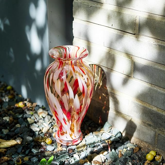 QFkris Hand Blown Glass Vase for Flowers, 12 Inch Tall Crystal Flower Vases for Bouquet Home Decor Decorative Centerpieces, Unique for Mom, Valentine's Day Gift for Her Lover Girlfriend