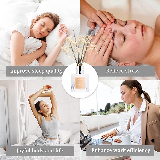 Airkeep Reed Diffuser Set,3.38 fl oz (100 ml) - Fresh Linen Oil Diffusers with 8 Reed Sticks, Home Fragrance Reed Diffuser for Bathroom Shelf Decor