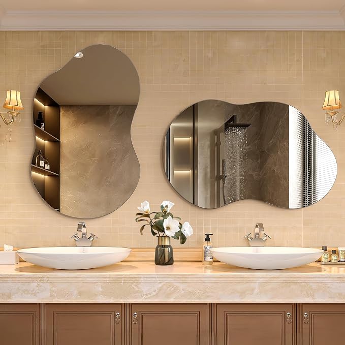 Dorlicecass Bathroom Mirror - Irregular Wall Mirrors Decorative 20"x36" Asymmetrical Tempered Glass Frameless for Vanity, Bedroom, Living Room, Cloakroom, Entryway