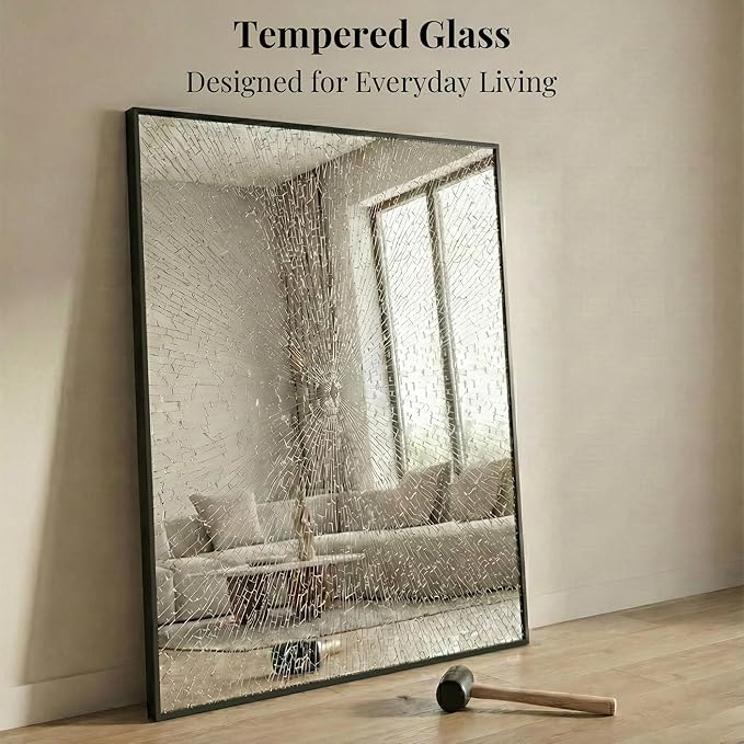 40"x30" Black Bathroom Mirror for Wall, Shatterproof Tempered Glass, Rectangle Narrow Frame Large Vanity Mirror, H/V Wall-Mounted