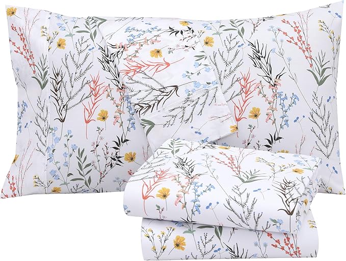 RUVANTI 100% Cotton Twin XL Sheet Sets, 3 Pieces, Soft & Breathable Percale Weave Bedding, Deep Pocket 16", Hotel Standard, Crisp Cool Feel, Durable, Perfect Size Floral Sheets, Aroma