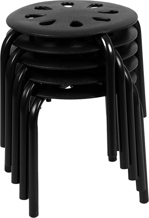 EMMA + OLIVER Plastic Nesting Stack Stools - Versatile Classroom/Home Use, 11.5" Height, Black (5 Pack)