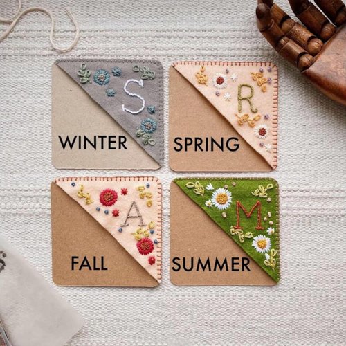 MOTEERLLU Personalized Hand Embroidered Corner Bookmark with A-Z Initial, Cute Book Markers for Reading Women, Book Lovers Gifts for Friends Mom & Teachers, 3.74"(Fall-m)