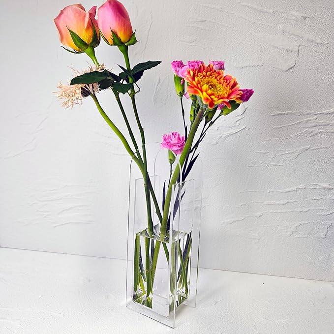 Acrylic Vase Creative Gifts Minimalist Design Wedding Centerpiece Home Office Decor Elegant Floral Display Stand(Not Including Flowers) (Clear, 2PCS)