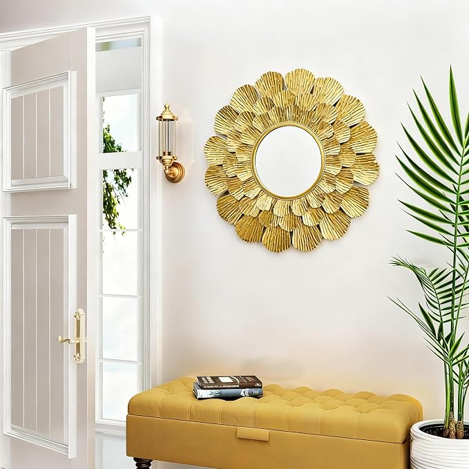 Round Gold Mirror ，33.5" Large Sunburst Mirror with Metal Frame, Wall Decor Mirrors for Hallway,Bedroom, Living Room