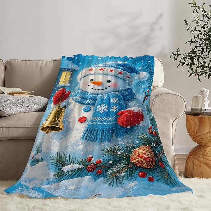Snowman Blanket Christmas Throw Blanket Winter Snow Soft Cozy Fleece Fuzzy Stuffed Plush Flannel Gifts for Girls Women Boys Kids Adults 40''x50''