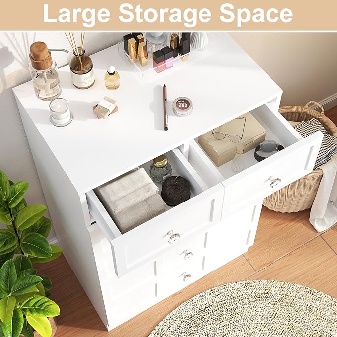 Wood Dressers for Bedroom: 24" Large White Dresser for Bedroom Deep 6 Drawers, Modern Chest of Drawers for Clothes, Fluted Double Wide Dresser with Handles
