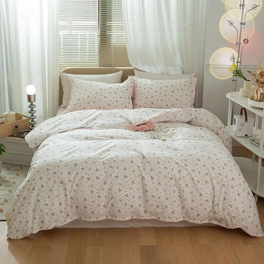 HighBuy Vintage Floral Comforter Set King Size White Pink Floral Bedding Sets Aesthetic Chic Flower Botanical Comforter Set for King Bed,1 Pink Floral Comforter with 2 Pillowcases,All Season