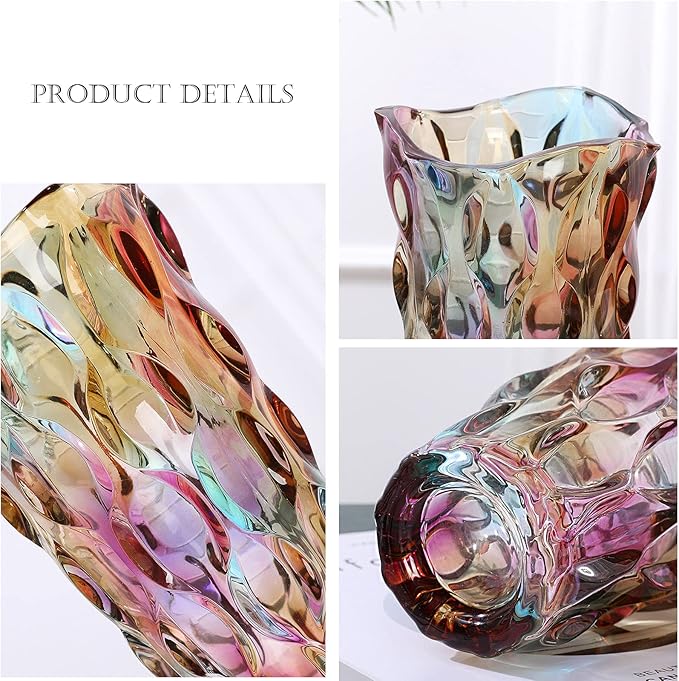9.5" High Thickened Colorful Glass Flower Vase for Home Decor, Dining Wedding Table Office Holiday Party Centerpiece Decoration