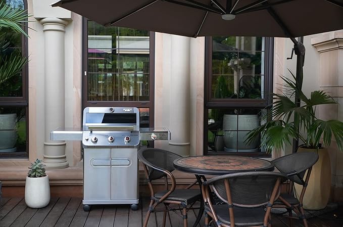 Monument Grills 3+1 Outdoor Barbecue Stainless Steel Propane Gas Grill, 3 Burners & 1 Side Burner 48,000 BTU Patio Garden Grill with Knob Controls, Mesa305