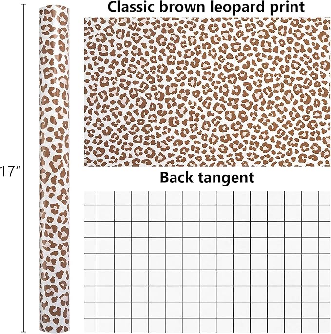 Burymento Brown Leopard Print Wrapping Paper, Cut Auxiliary Line Design Gift Wrap for Birthday Gift Wrap for Baby Shower, Valentines, Mothers day, Graduation, Wedding, Fathers day, Christmas (17in x 32.8ft)