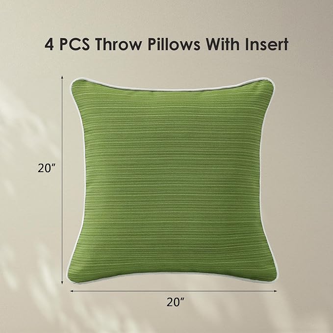 Unimatta Decorative Outdoor Water Repellent Throw Pillows with Inserts, Set of 4, 20" x20" Pillows for Patio, Backyard, Bed, Couch, and Patio Furniture, Lawn Green