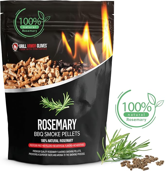 Grill Armor 100% All-Natural Rosemary Pellets for Smokers, Charcoal, Gas Grills, Smoking Gun, Mix with Other Wood Pellets – BBQ, Bake, Roast, Grill, 1lb Bag Lasts 25-30 Hours