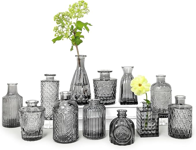 SUPMIND Bud Vase Set of 12, Black Bud Vases in Bulk, Small Flower Vases for Centerpieces, Mini Vintage Vase for Rustic Wedding, Home,Table Decoration