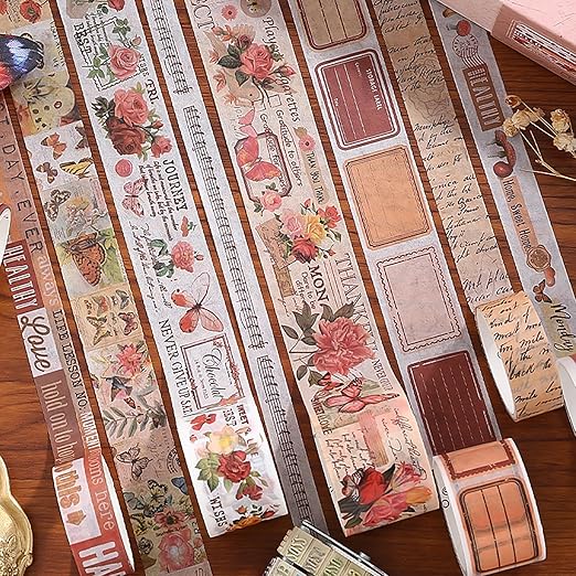 Auguro 18 Rolls Washi Tape Set for Crafts and Journaling DIY Vintage Floral Tape Scrapbooking Supplies washi Tape for journaling Decorative Tape for Crafts