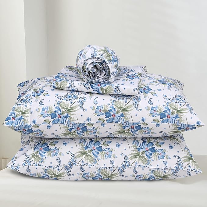 RUVANTI 100% Cotton Twin XL Sheet Sets, 3 Pieces, Soft & Breathable Percale Weave Bedding, Deep Pocket 16", Hotel Standard, Crisp Cool Feel, Durable, Perfect Size Floral Sheets, Paislyona