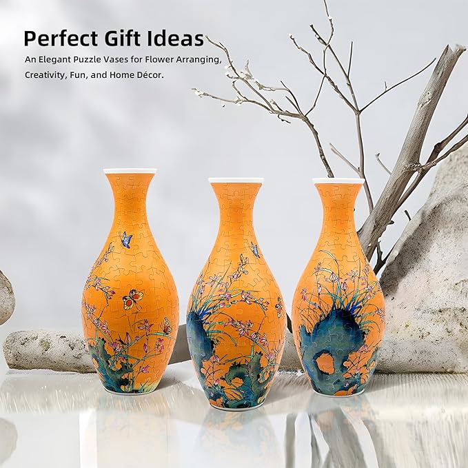 3D Puzzle Vase, 160 Curved Pieces DIY Flower Vase Craft Kit & 3D Puzzles for Adults, Creative Jigsaw Art Project Home Décor Centerpiece, (A-Orchid Elegance)