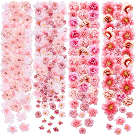 Geosar 120 Pcs Small Flowers for Crafts Mini Faux Flowers Artificial Silk Fabric Floral Arrangement Decor for DIY Wreath Bouquets Wedding Shower Home Decor(Pink,Cozy Style)