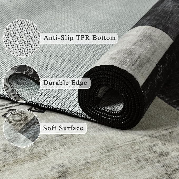 Tepook 5x7 Area Rugs for Living Room, Modern Large Geometric Rug for Bedroom, Washable Patchwork Rug Indoor Non Slip Throw Carpets for Dining Room Office Farmhouse Home Decor, Black and White
